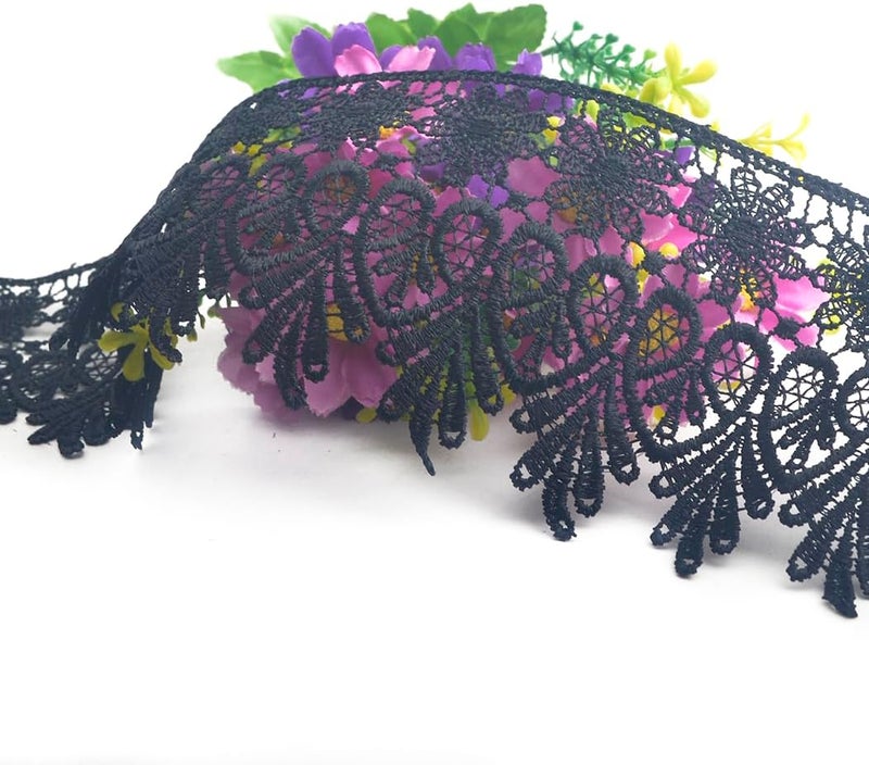 Kuasting 7.5 Yards Floral Lace Edge Trim 9CM Tassels Trim Width Europe Chips Pattern Inelastic Embroidery Lace for Sewing Making, DIY Crafts, Gift Wrapping, Wedding Decor (Black) - Image 5